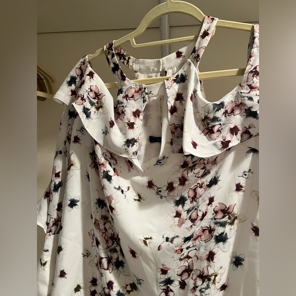 Beautiful lined Cold Shoulder Blouse with covered buttons on sleeves